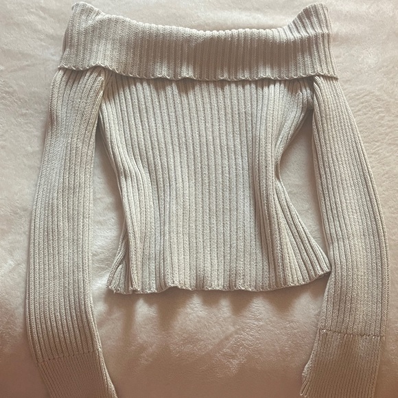 Ardene Off-Shoulder Ribbed Sweater - Light Gray - Picture 1 of 3